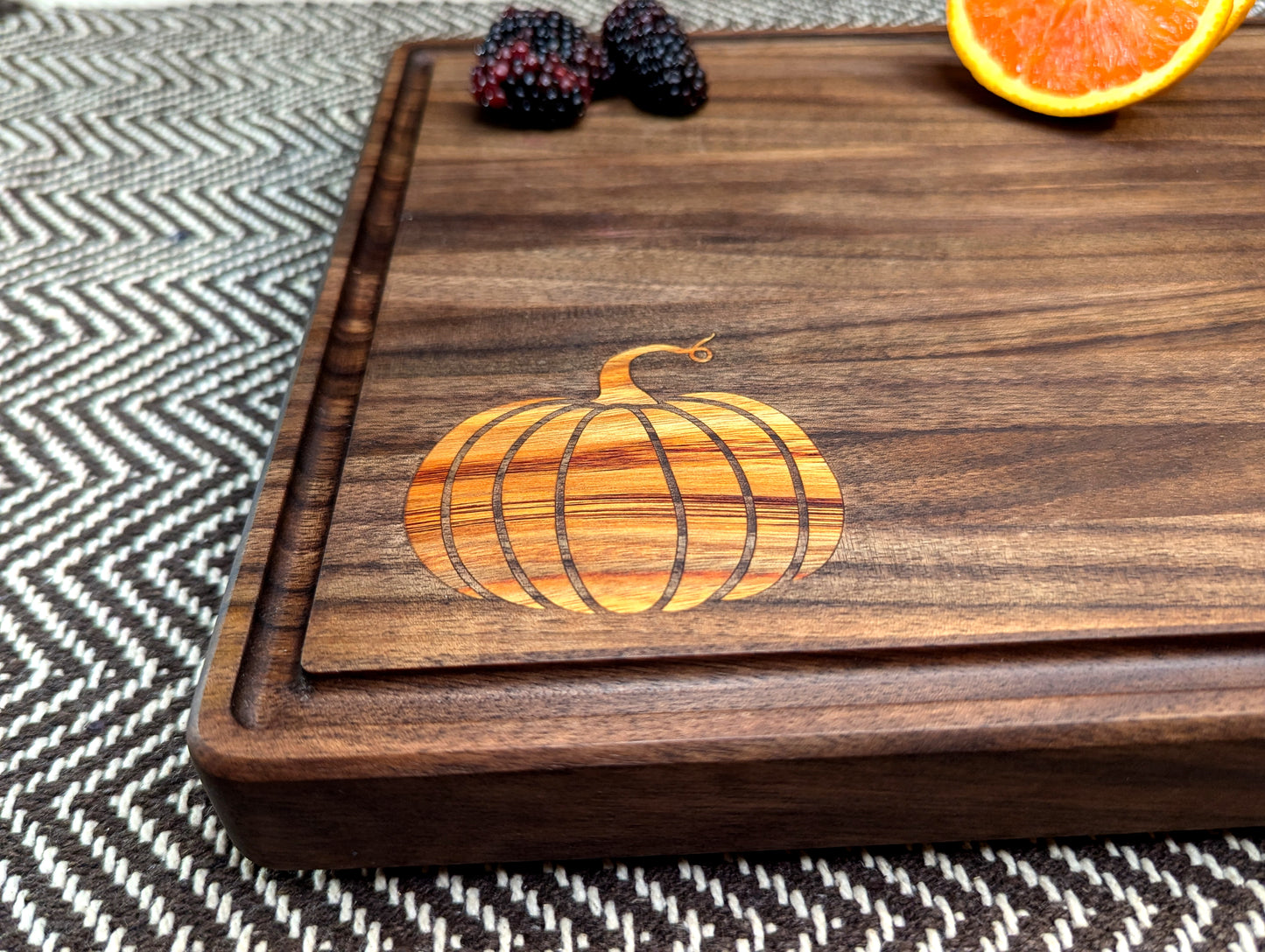 Autumn Project - Walnut Edge-Grain with Pumpkin Inlay (Happy Accident Discount)